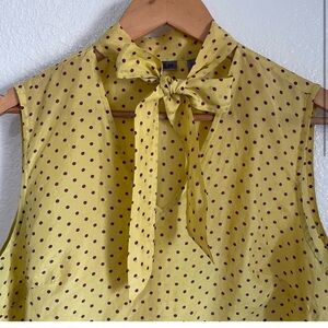 Saks Fifth Ave 5/48 100% Silk Sleeveless Blouse Neck Tie Yellow Polka Dotted 12